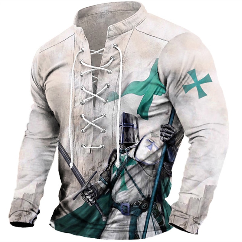 Men's Knights Templar Graphic Prints Graphic Tee Long Sleeve T shirt Shirt Fashion Designer Casual Outdoor Vacation Daily Wear Blue Green Khaki Spring &  Fall Clothing Apparel S M L XL 2XL 3XL 2025 - $26.99 –P2