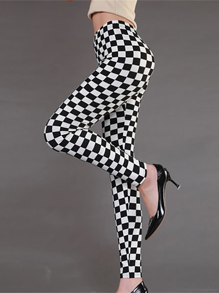 Women's Leggings Fashion Streetwear Full Length Mid Waist Geometric Striped Elastic Waist Print Breathability Comfortable Micro-elastic Outdoor Street Daily Black and white stripes black vertical 2025 - $12.99 –P7