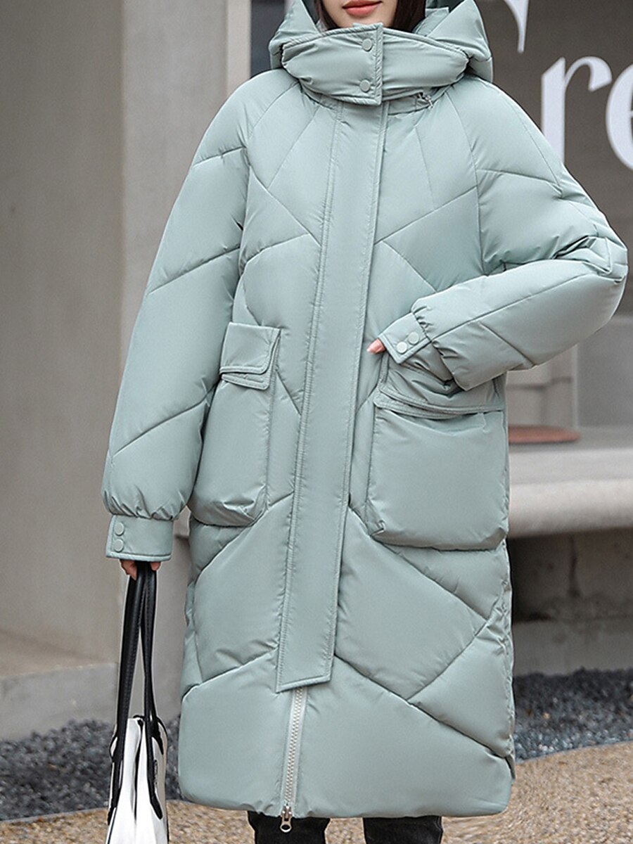 Women's Parka Long Puffer Coat Warm Heated Jacket Windproof Winter Coat with Pockets Street Outerwear Long Sleeve Fall 2023 - US $39.99 –P3