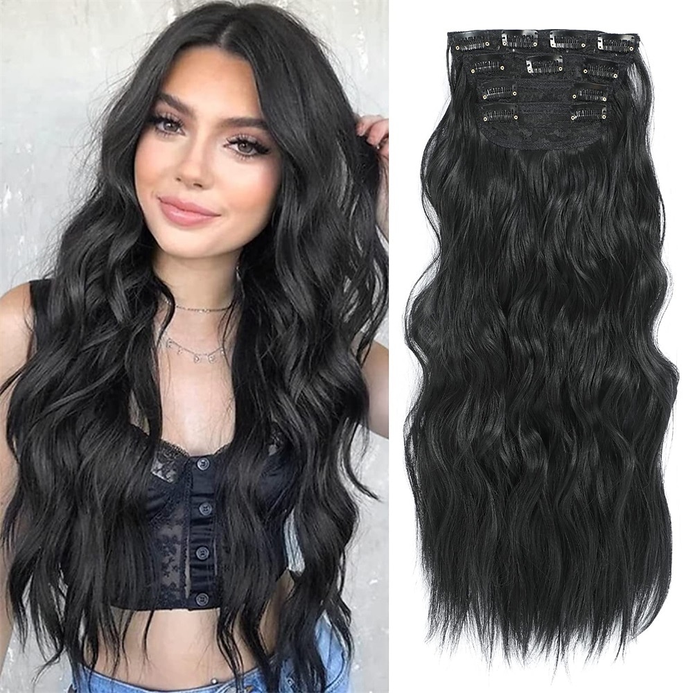 Synthetische uitbreidingen Klemmen Synthetisch haar Lang Haarextensies Clip-in 4 stuks Zacht Hittebestendig Pluizig Dames 2025 - $18.49 –P9