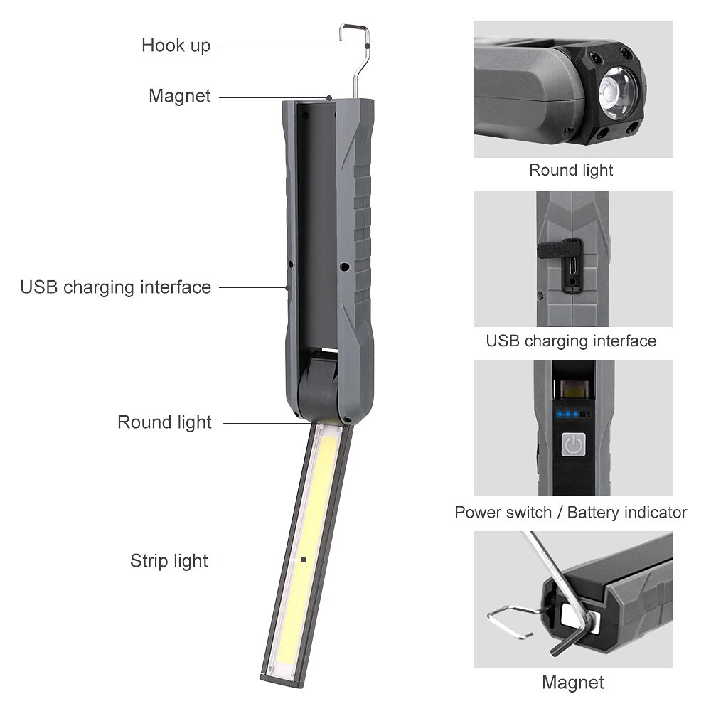 2pcs LED Work Light Rechargeable Flashlight Mechanic Lights with Magnetic Base, Tool Gifts for Dad Men 4 Modes Bright Inspection Torch Light for Car Repair, Garage, Emergency, BBQ and Camping 2025 - $56.99 –P2