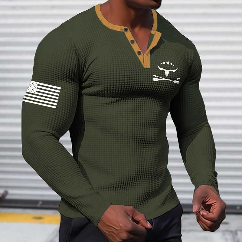 Per uomo Grafico Cowboy Maglia Henley Maglietta a nido d'ape Manica Lunga Stampa 3D Moda Designer Semplice Sport all'Aperto Ferie Festival Primavera & Autunno Nero Bianco Marrone Verde Henley del 2026 a $24.99 –P3