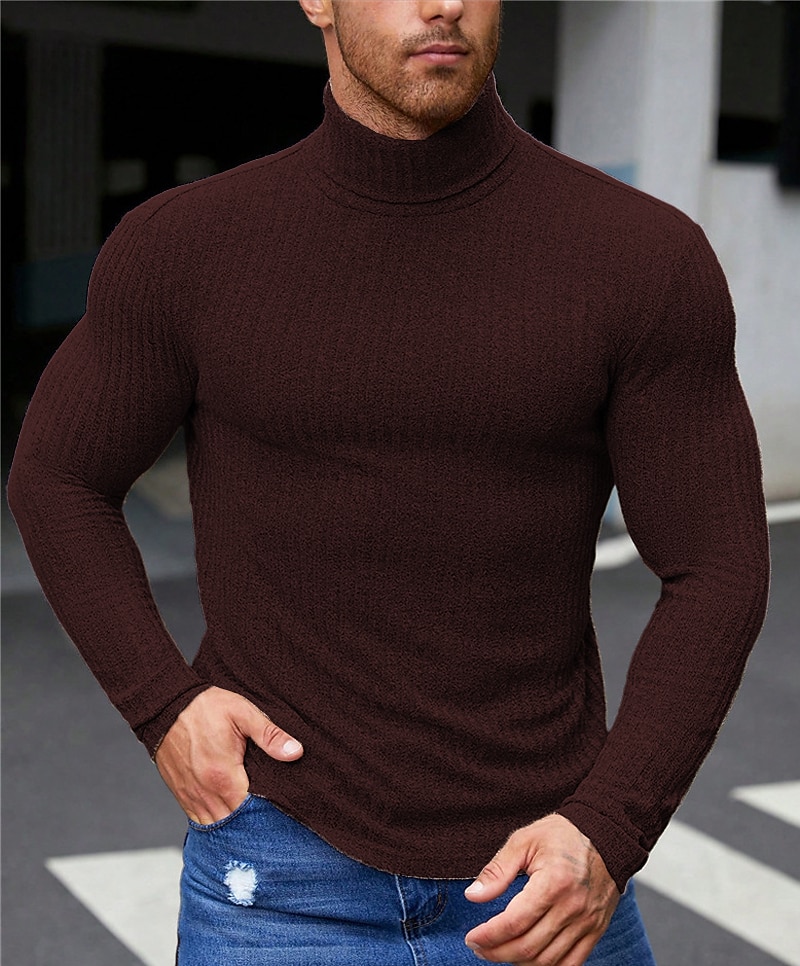 Herren T Shirt Rollkragenhemd Strick-T-Shirt T-Shirt Langarm