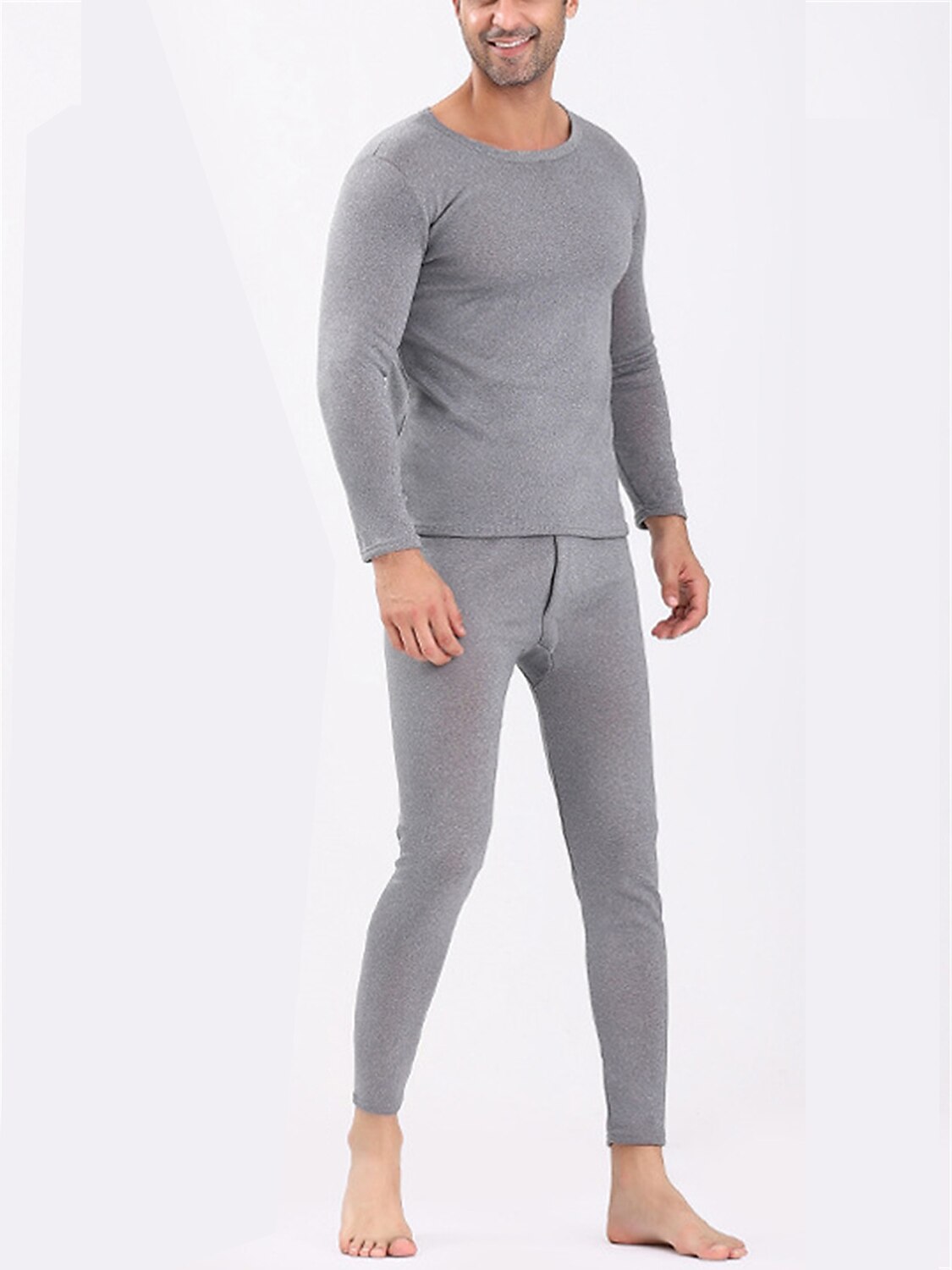 Men's Thermal Underwear Sleepwear Thermal Set 2 Pieces Plain Warm Fashion Casual Home Daily Bed Polyester Fleece Comfort Warm Soft Crew Neck Long Sleeve T shirt Tee Pant Fall Winter Black Red 2025 - $18.49 –P5
