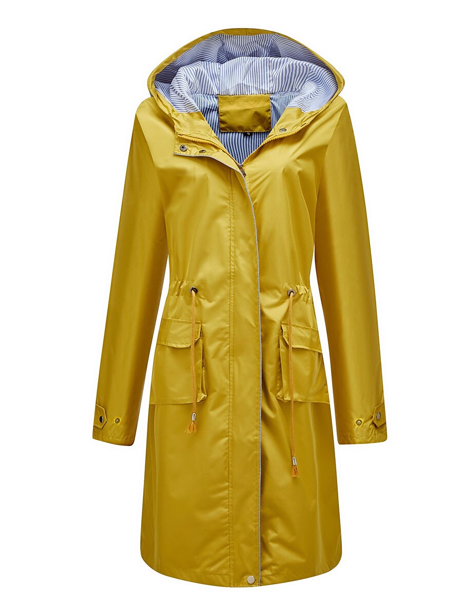 Dam Trenchcoat Utomhus Gata Dagligen Höst Vinter Lång Täcka Normal Regnsäker Håller värmen Andningsfunktion Stylish Nutida Ledigt Jacka Långärmad Slät Snörning Med fickor Svart Gul Vin 2025 - $62.99 –P5