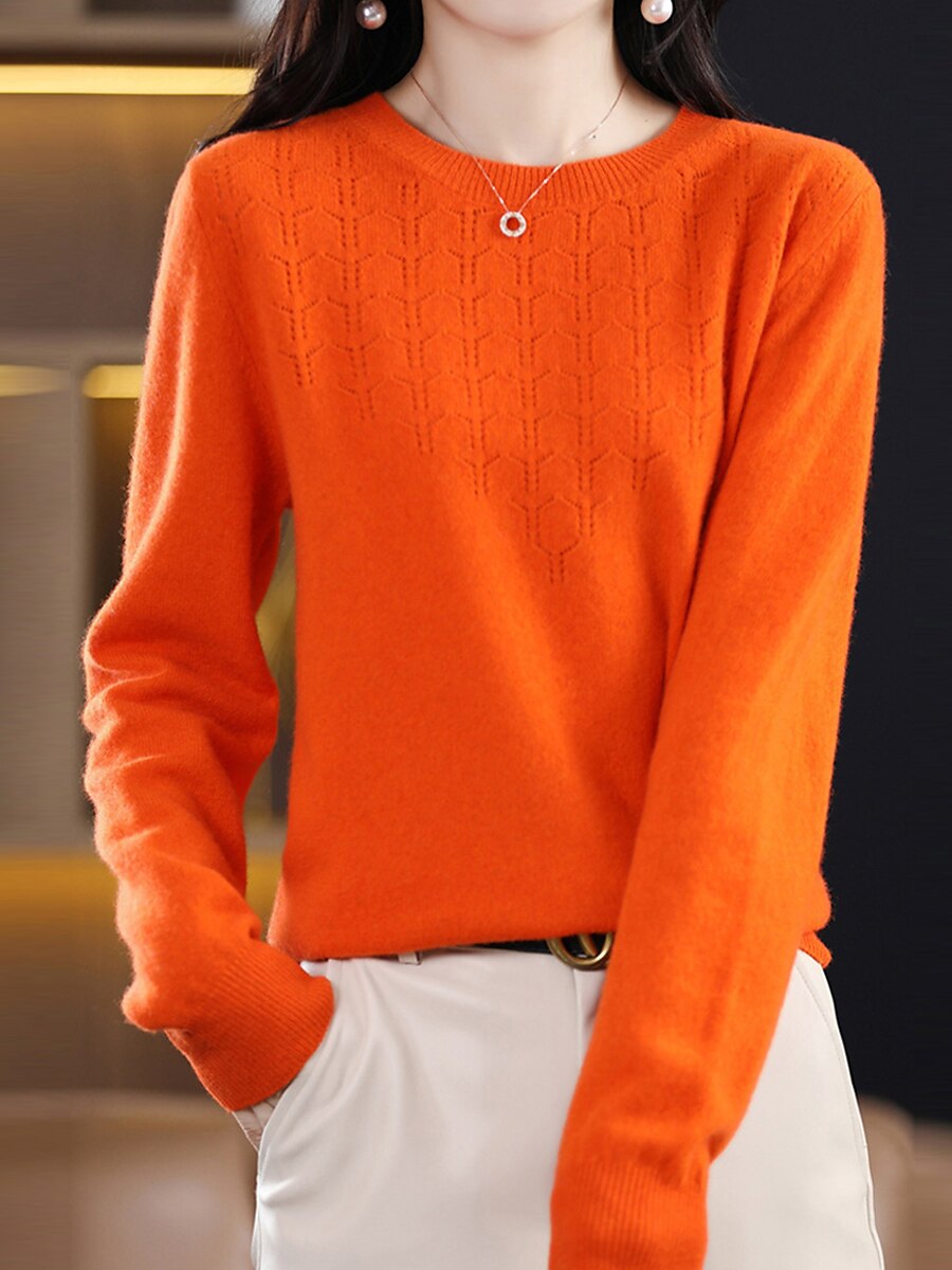 Dam Pullover tröja Mode Streetwear Ledigt Ensfärgat Ribbad Rund hals Stickat Långärmad Vanliga toppar Sticka Utomhus Hem Dagligen Körsbärsröd Räkor Rosa Höst Vinter 2025 - $27.99 –P12