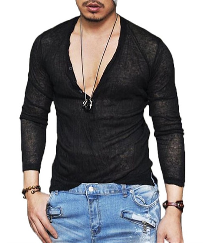 Per uomo Camicia Maglietta Camicia a Maniche Lunghe Manica Lunga Scollo a V profondo Grafico Semplice Muscolo Essenziale Nero Bianco Maglietta Top per Uomo del 2025 a $13.99 –P1