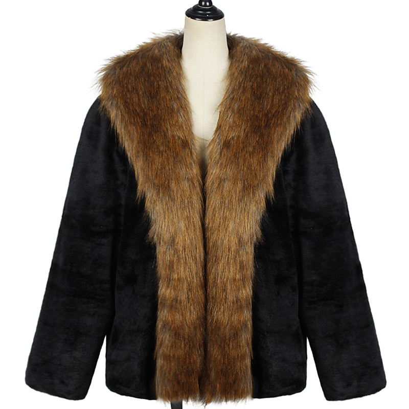 Pánské Zimní kabát Zimní bunda Kabát z umělé kožešiny Venkovní Denní nošení Teplý Podzim Zima Barevné bloky Módní Šik ven Klopa Standardní Černá Saka 2026 - $57.99 –P3