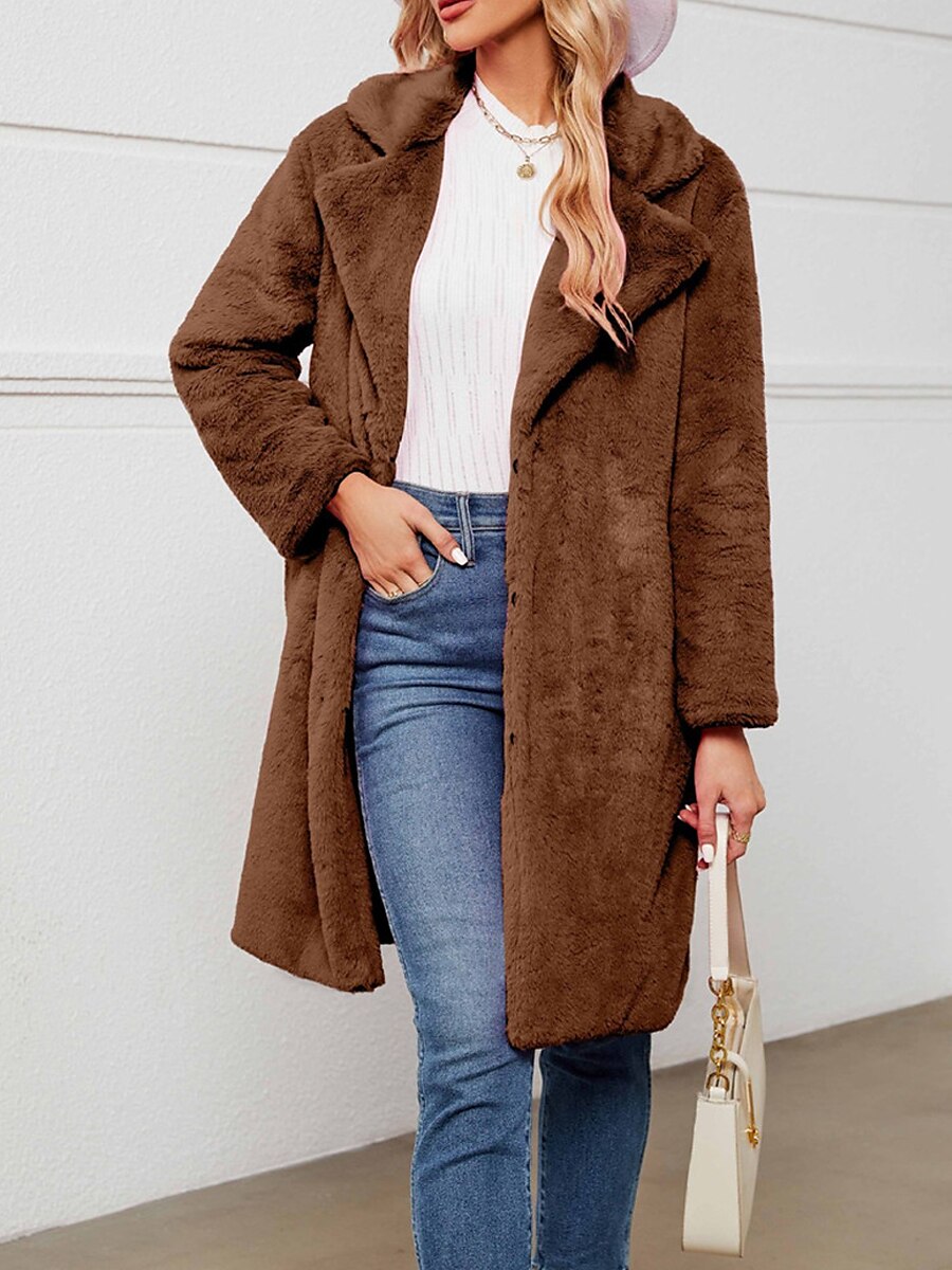 Dame Fleece-jakke Teddyfrakk Hold Varm Pustende Fleece Lined Fritid Gate stil عادي Feriereise Gate Dagligdagstøy Ut på byen Åpen Forside Lang Aftæpning Normal Langermet Yttertøy Svart Vin Fuksia Høst 2025 - $41.99 –P15