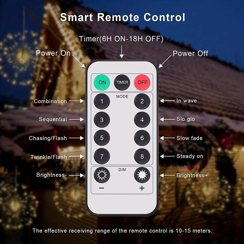 1/2 Pcs Firework Lights 200 LED Copper Wire Starburst Light, 8 Modes Battery Operated Fairy Star Sphere Lights With Remote, Warm White Hanging Ceiling Decorations For Bedroom, Christmas, Party 2025 - $28.99 –P11
