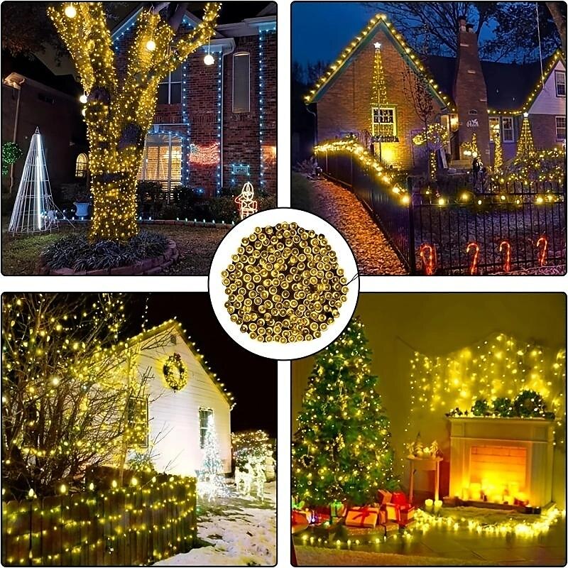 lumini solare de Crăciun în aer liber – 30-1000 LED-uri sârmă verde, 8 moduri rezistente la apă pentru pomul de Crăciun, petrecere în grădină 2025 - $11.49 –P4