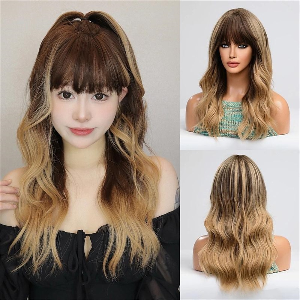 Parrucca rossa lunga 24 pollici con frangia per donna, parrucche ricce ondulate parrucche sostitutive dei capelli in fibra sintetica resistente al calore per cosplay festa di Halloween abbigliamento del 2025 a $24.99 –P6