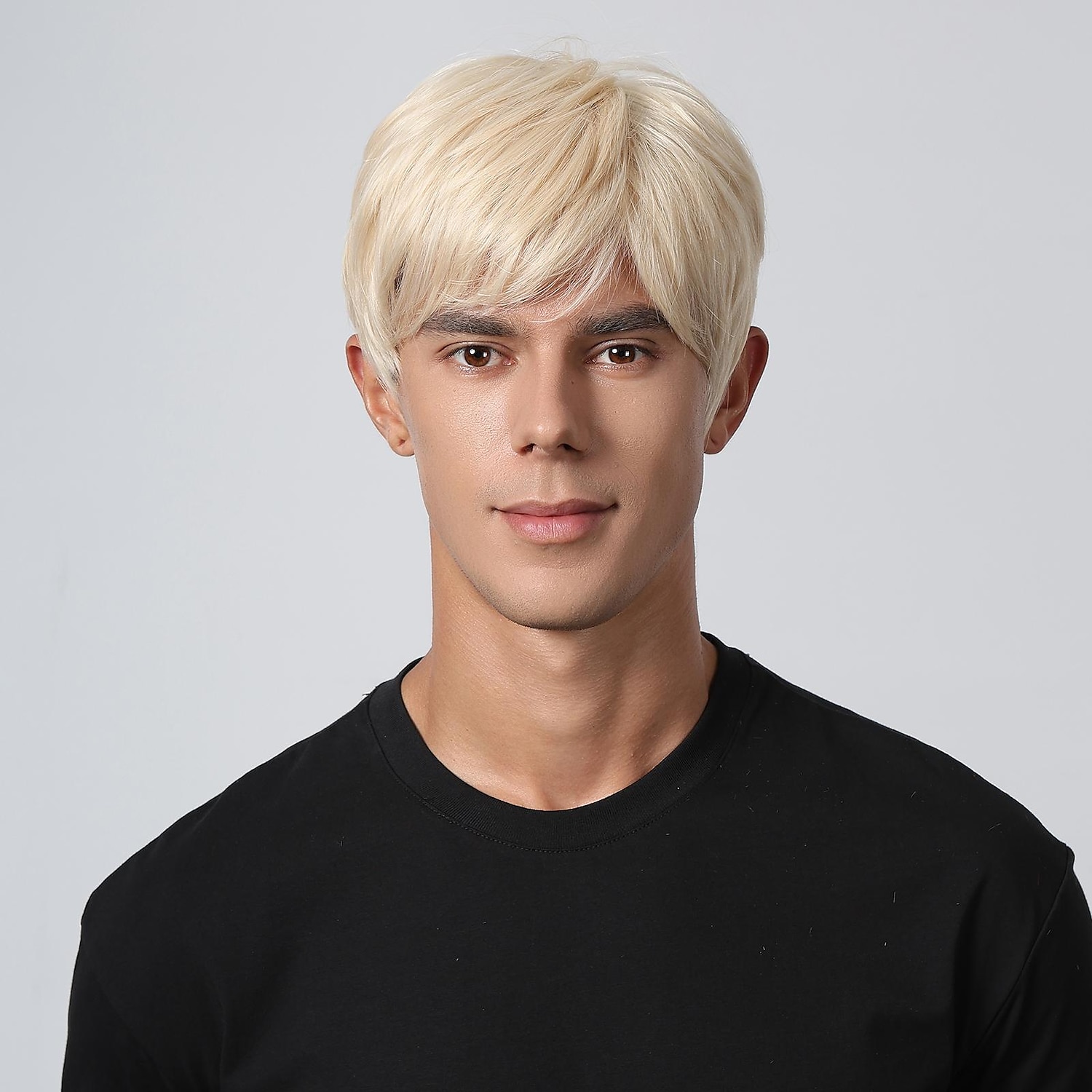 Synthetische Perücke, verworrener gerader Mittelteil, geschichteter Haarschnitt, maschinell hergestellte Perücke, 20,3 cm, hellgoldenes Kunsthaar, Herren, Cosplay, Party, Mode, blond, 2025 - $28.99 –P3