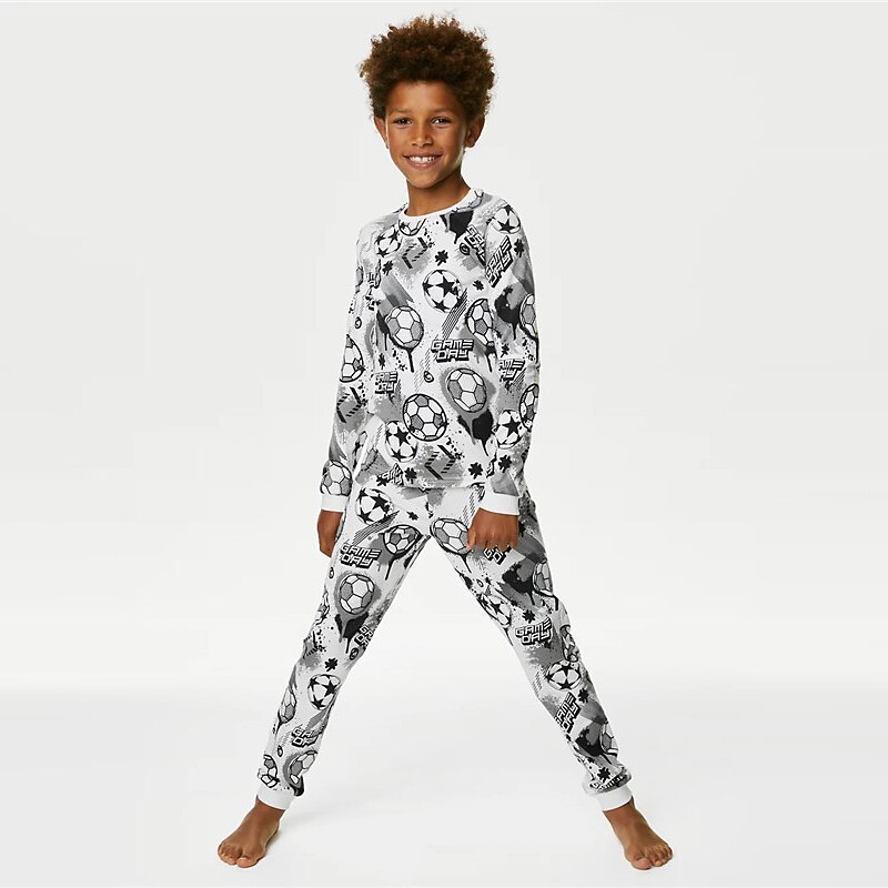 Pojkar 3D Fotboll Pyjamas set Långärmad 3D-tryck Höst Vinter Aktiv Häftig Dagligen Polyester Barn 3-12 år Rund hals Hem Casual Inomhus Normal 2025 - $16.49 –P1