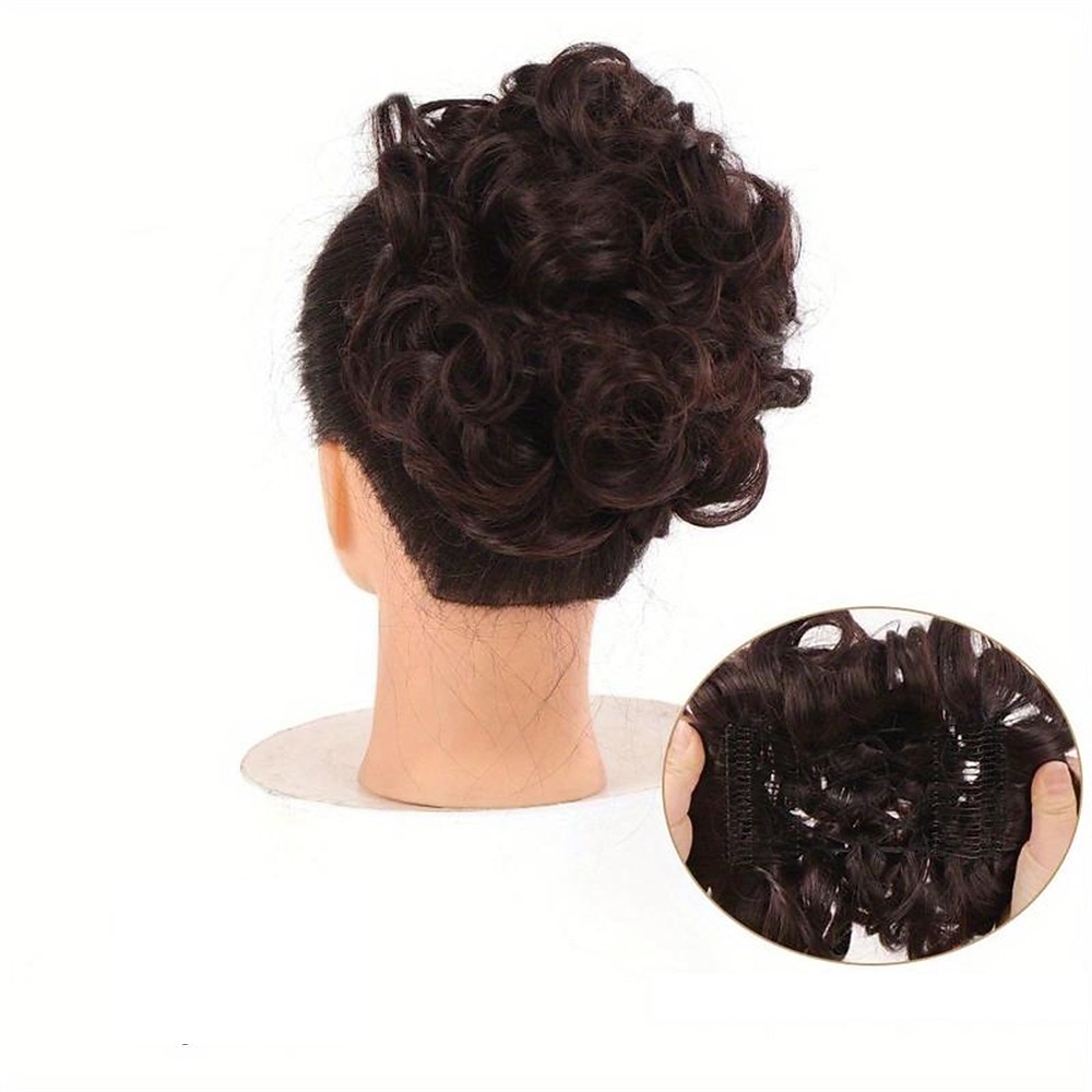 mariée gros chignon en désordre, chignon bouclé synthétique avec clips de peigne, queue de cheveux couverture chignon extension de queue de cheval faux cheveux naturels de 2025 ? $11.99 –P5