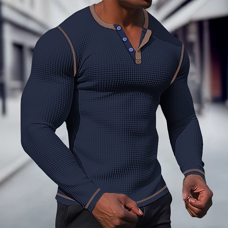 Voor heren T-shirt Wafel Henley-shirt Henley-shirt Shirt met lange mouwen Effen Raglan mouw Henley Straat Vakantie Lange mouw Lapwerk Kleding Polyester Modieus Ontwerper Basic 2025 - $21.99 -P11