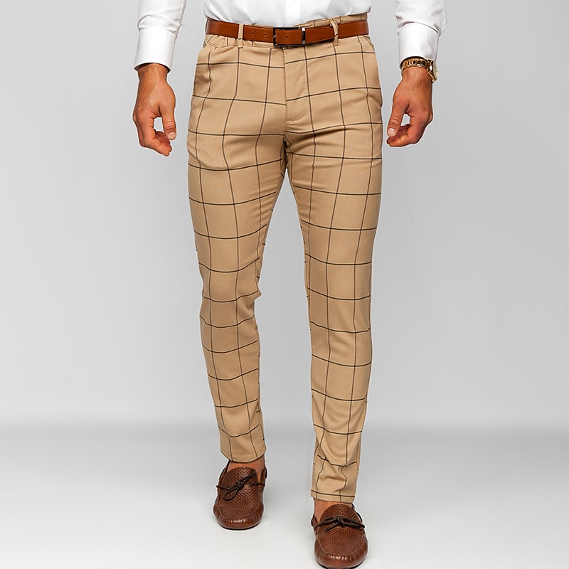 Men's Trousers Chinos Chino Pants Pocket Plaid Comfort Breathable Outdoor Daily Going out Fashion Casual Dark Khaki Black 2025 - $23.99 –P2