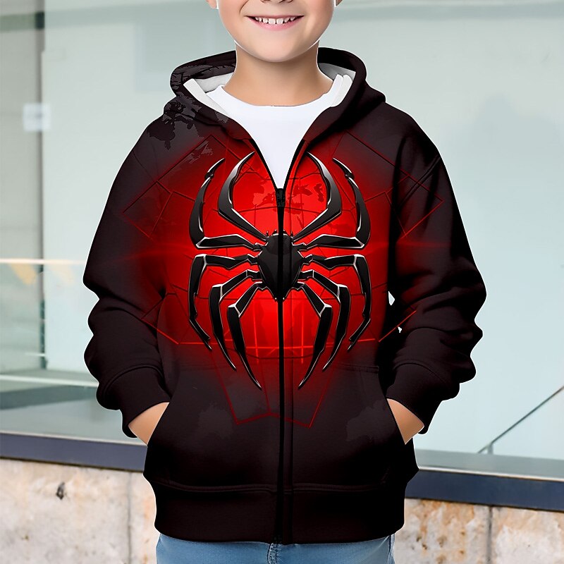 Halloween Pojkar 3D SPIDER Huvtröja Kappa Ytterkläder Långärmad 3D-tryck Höst Vinter Mode Streetwear Häftig Barn 3-12 år Utomhus Ledigt Dagligen Normal 2025 - $18.49 –P5