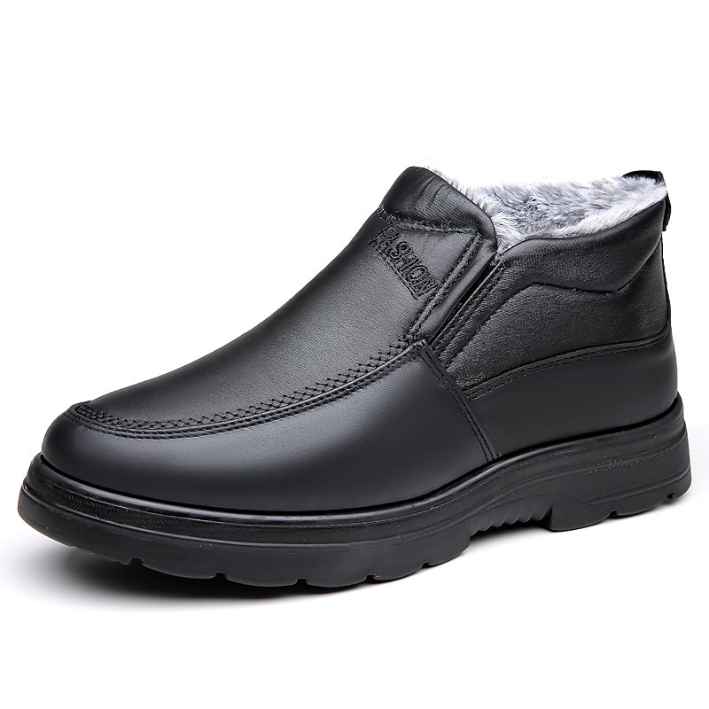 Men's Winter Warm Faux Fur-Lined Faux Leather Ankle Boots – Slip-On Design with Non-Slip Sole for Cold Weather 2025 - $42.99 –P6