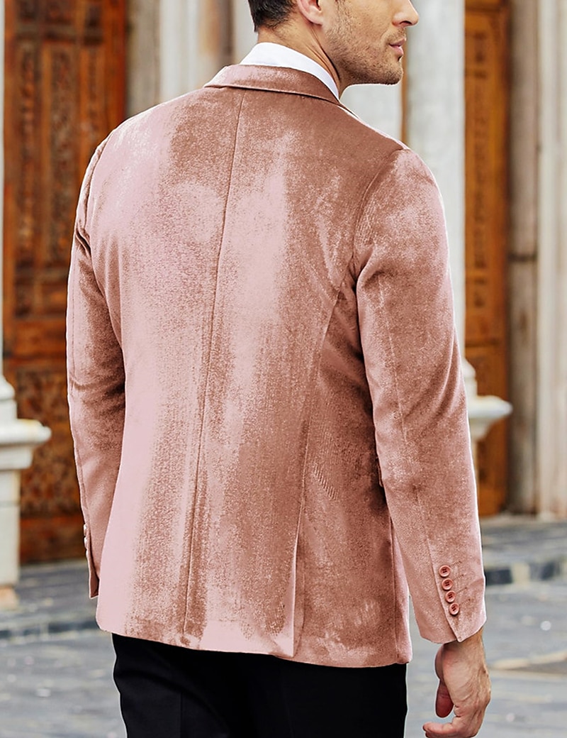 Men's Velvet Blazer Blazer Business Formal Evening Wedding Party Fashion Casual Spring &  Fall Polyester Plain Pocket Casual / Daily Single Breasted Two-button Blazer Black Red Blue Purple 2025 - $46.99 –P2