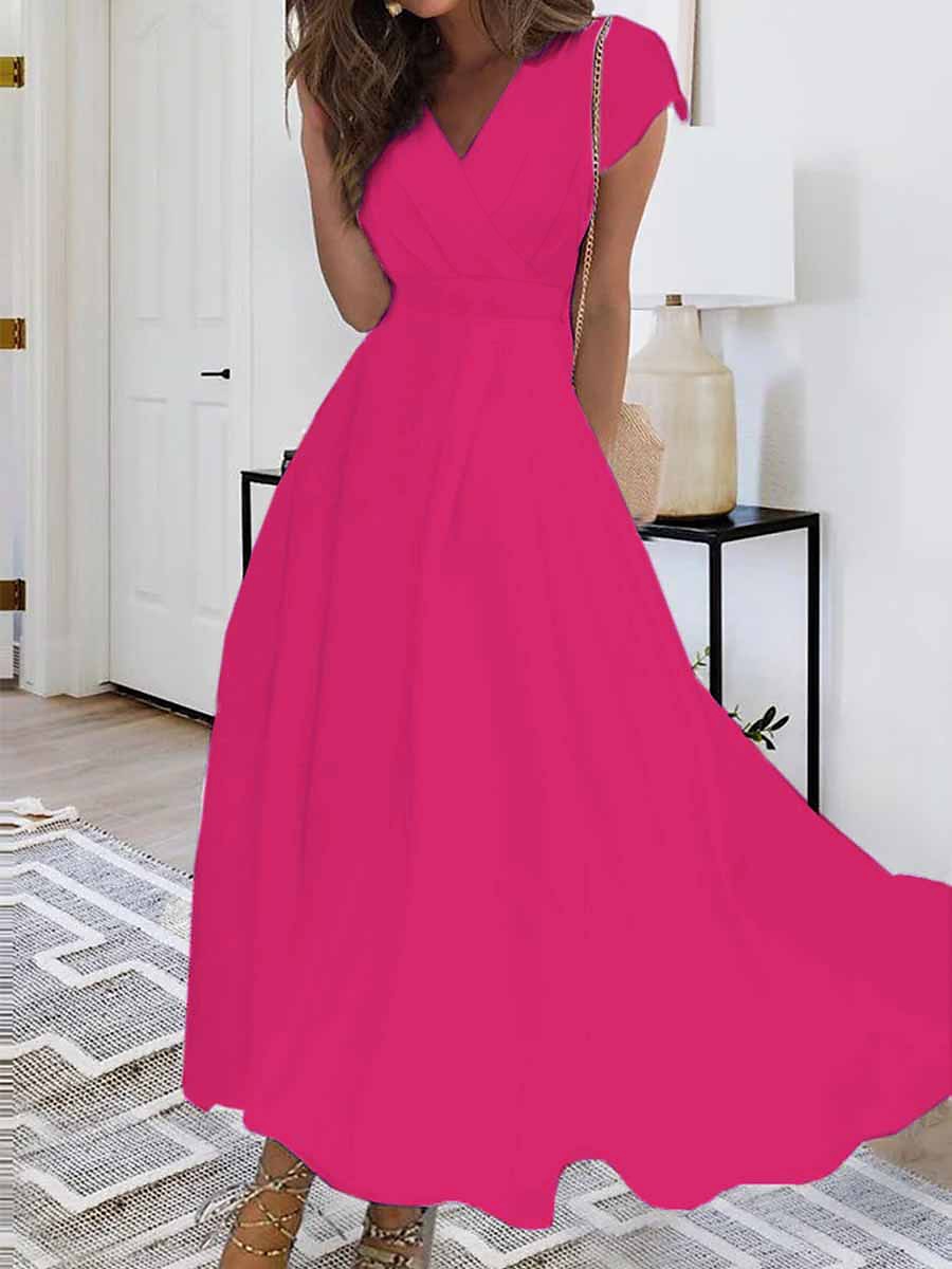 Damen Maxikleid Weißes Kleid Casual kleid Chiffon-Kleid Einfarbig Brautkleider schlicht Reifen Outdoor Täglich Wochenende Rüschen Kurzarm V Ausschnitt Kleid Regular Fit Weiß Rosa Rote Sommer Frühling 2025 - $41.99 –P6