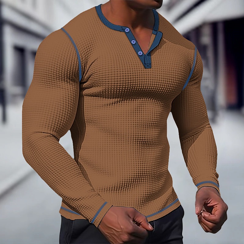 Voor heren T-shirt Wafel Henley-shirt Henley-shirt Shirt met lange mouwen Effen Raglan mouw Henley Straat Vakantie Lange mouw Lapwerk Kleding Polyester Modieus Ontwerper Basic 2025 - $21.99 -P5