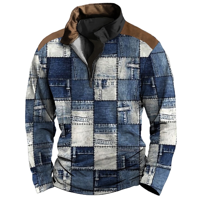 Męskie Kolorowy blok Sweter z zamkiem Bluzy Bluza na zamek Bluza z kapturem na zamek błyskawiczny Długi rękaw Podkoszulek Quarter Zip Codzienny Hip hop Druk 3D Urlop Sporty na świeżym powietrzu Święto 2025 - $28.99 –P2