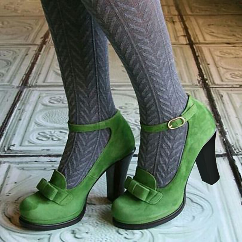 Women's Green Suede Mary Jane Heels with Bow Detail - Vintage-Inspired Platform Shoes for Special Occasions 2025 - $54.99 –P3