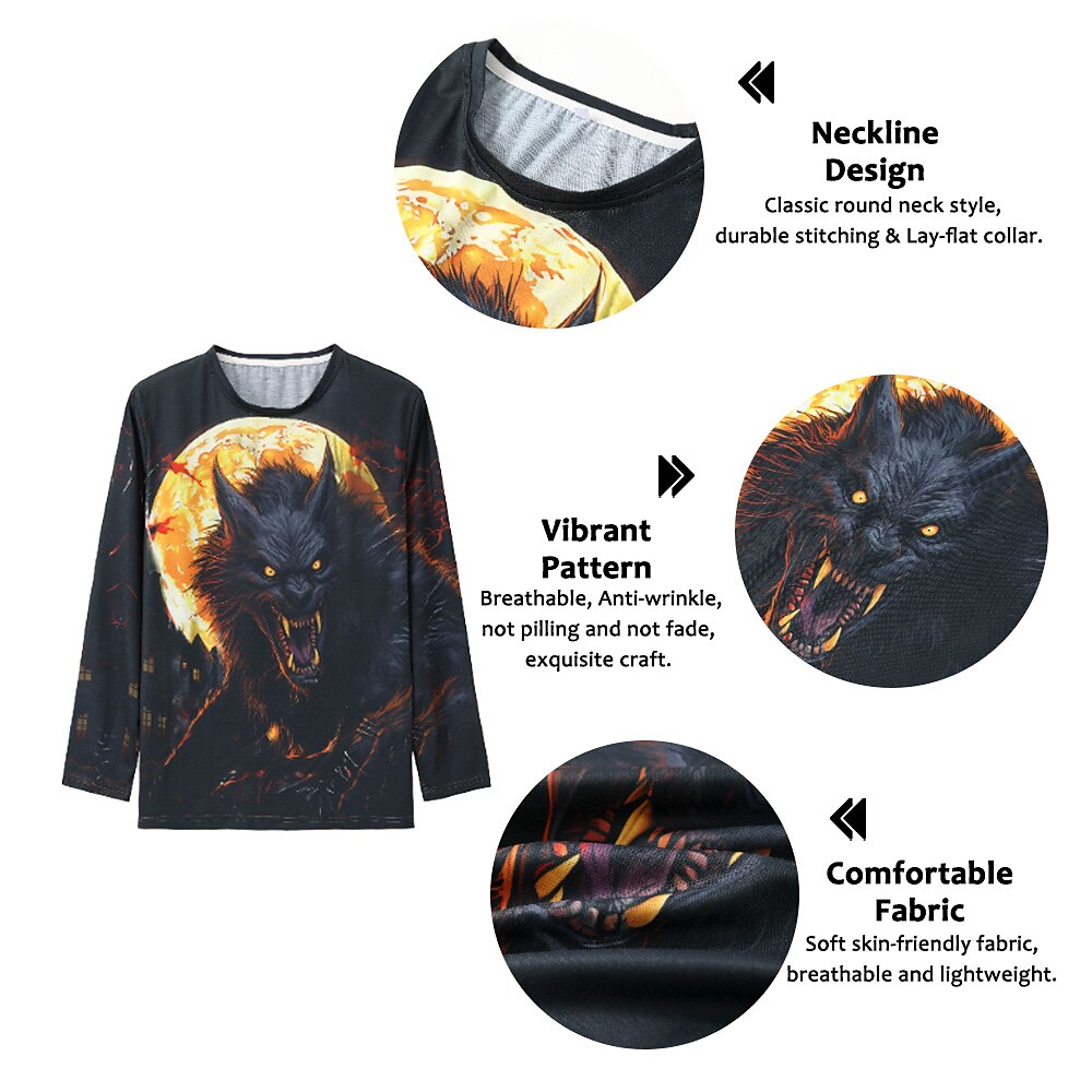 Bărbați Animal Lup Tricou Manșon Lung Tricou Tipărire 3D Stil Nautic Cămașă Epocă Modă Designer În aer liber Halloween Zilnic Galben Roșu-aprins Albastru piscină Primăvara & toamnă Îmbrăcăminte S M L 2025 - $19.99 –P1