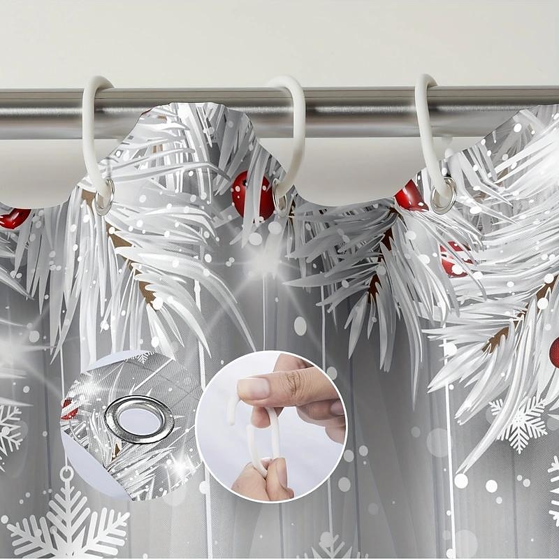 2025年 クリスマス雪の結晶シャワーカーテン、滑り止めラグ、トイレ蓋カバー&バスマット、メリークリスマスバスルーム装飾、防水シャワーカーテン、フック12個付き、クリスマスデコレーション。  コレクション – $23.99 –P3