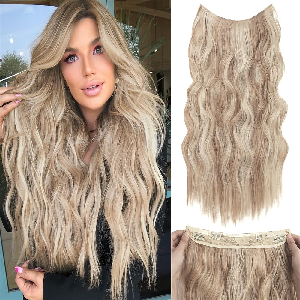 Hair Extensions 20 Inch Long Wavy Blonde Hair Extensions with Invisible Wire Adjustable Size 4 Secure Clips in Hair Extensions for Women 2025 - $13.99 –P8