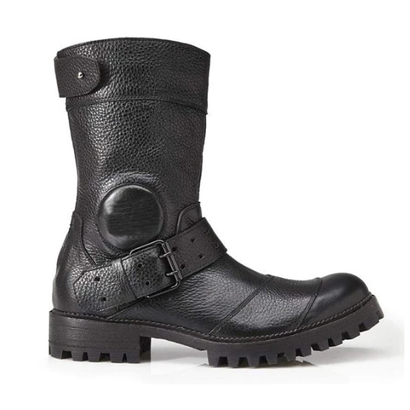 botas masculinas de couro sintético marrom para motociclistas com tiras de fivela – botas resistentes de cano médio para motociclistas e uso ao ar livre de 2025 por $54.99 –P3