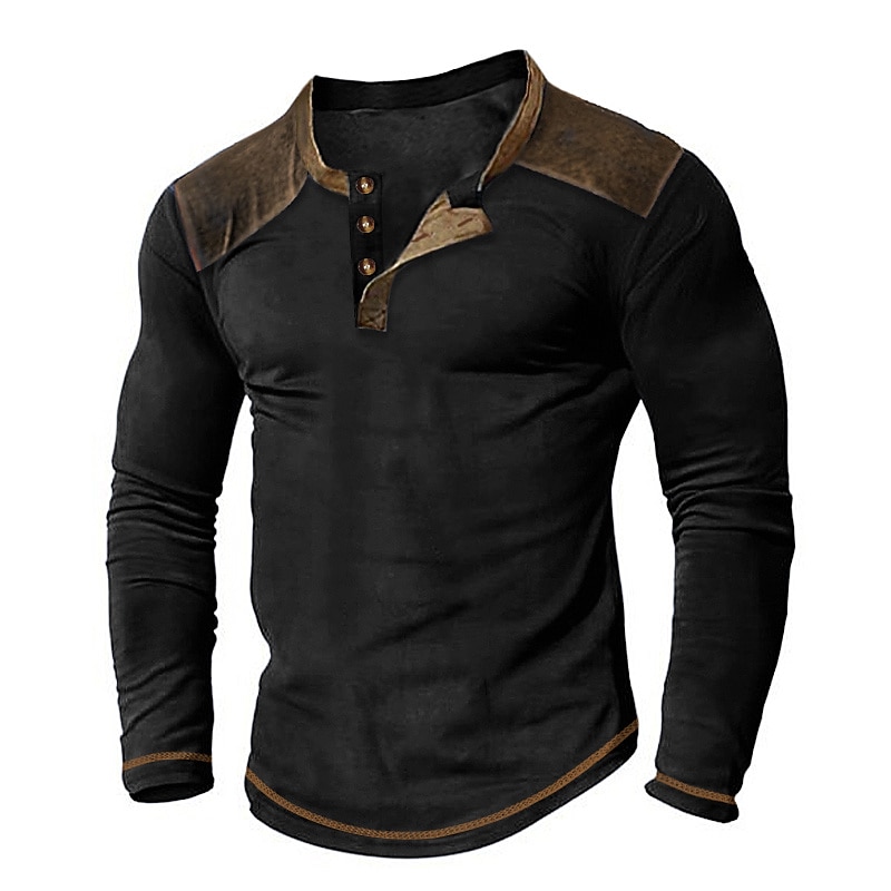 Herren T Shirt Henley Shirt T-Shirt Farbblock Henley Strasse Urlaub Langarm Bekleidung Modisch Designer Basic 2025 - $16.49 –P1