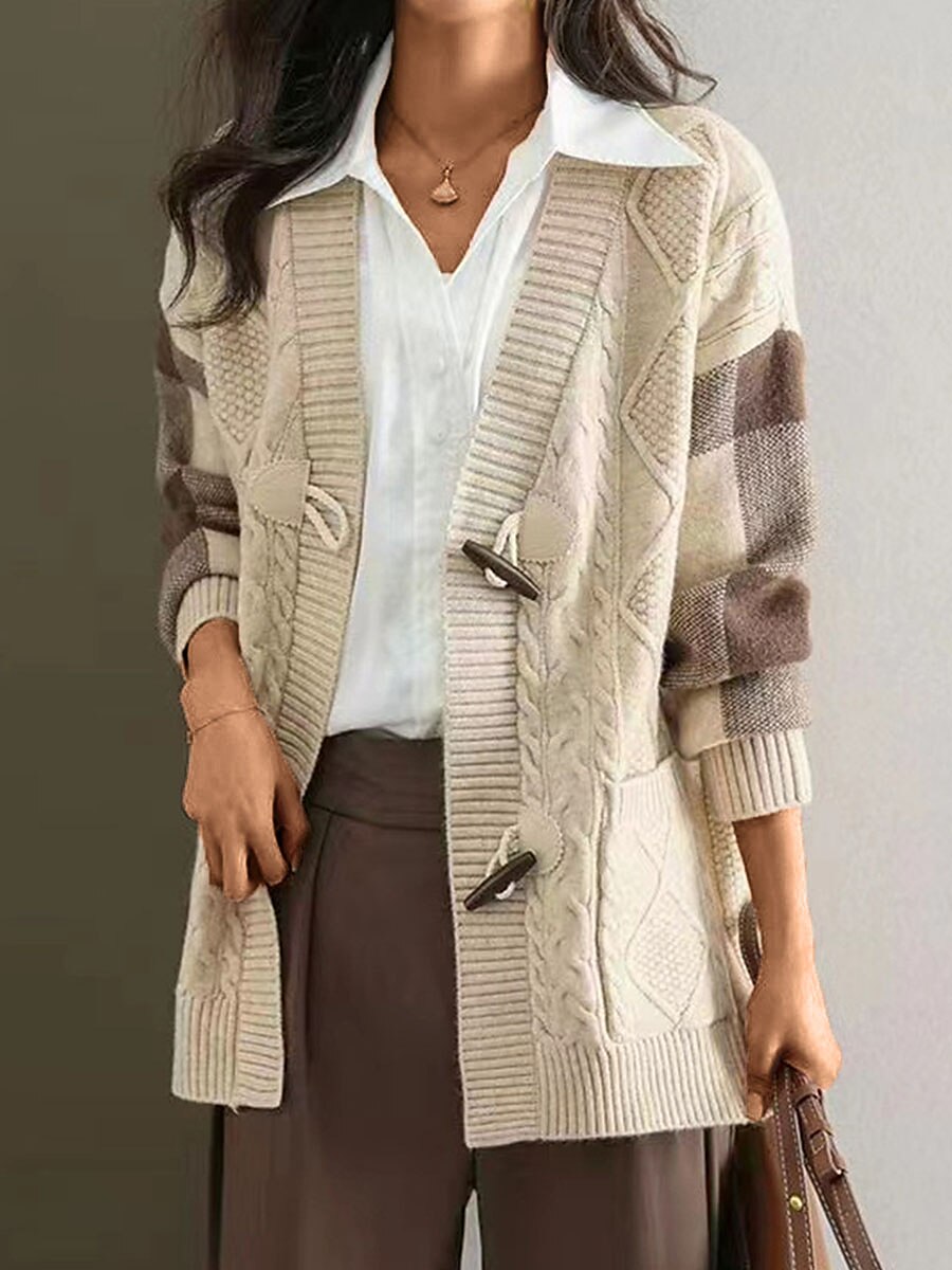 Women's Cardigan Sweater Jacket V Neck Cable Knit Acrylic Pocket Fall Winter Regular Outdoor Daily Going out Stylish Casual Soft Long Sleeve Plaid Red Navy Blue Green S M L 2023 - US $38.99 –P3