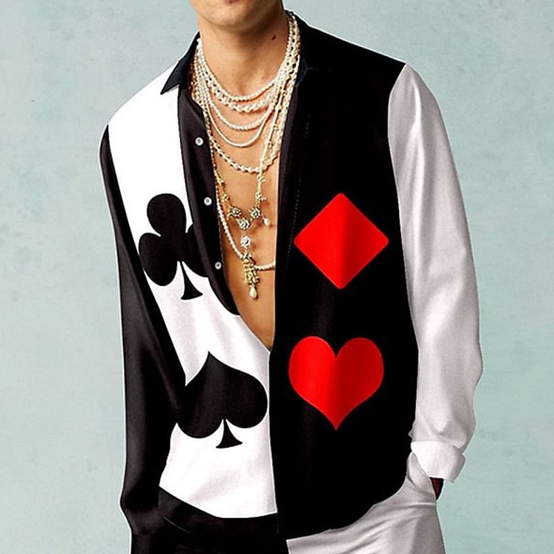 Per uomo Poker Note Musicali Camicia Camicia con Bottoni Manica Lunga Casual All'aperto Streetwear Casual Quotidiano Autunno & Inverno Collo ripiegato Bottoni Stampato Nero Bianco Viola del 2025 a $26.99 –P1
