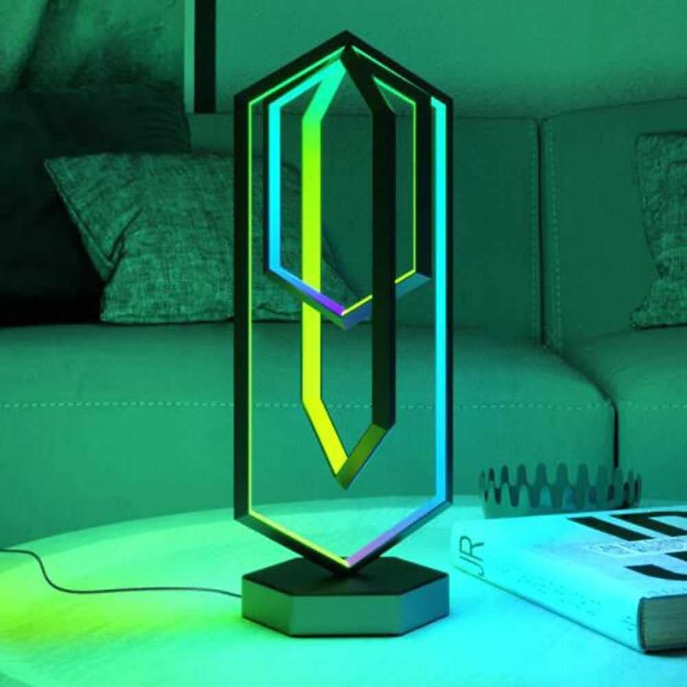 Современные настольные лампы RGB с регулируемой яркостью, многоугольная светодиодная настольная лампа с пультом дистанционного управления и приложением управления для спальни, гостиной, офиса, 2025 - $218.99 –P6