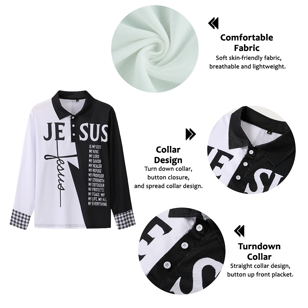 Miesten Jeesus kristillinen Havaijilaiset poolopaidat Golfpaita Pitkähihainen Poolopaidat Kauluspaidat Vapaa-aika Ranta-asut Lomavaatteet Juhla-asut 3D-tulostus Napit Valkoinen Vaalean vihreä Sininen 2026 - $23.99 –P1