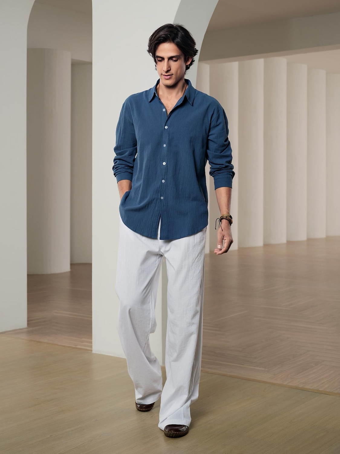 10% linne Button-Down Herr Skjorta linneskjorta Vit Rodnande Rosa Marinblå Långärmad Ensfärgat Krage Vår & sommar Ledigt Dagligen Kläder 2025 - $20.99 –P12