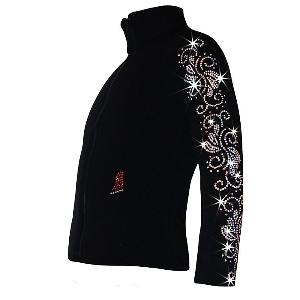 Figure Skating Fleece Jacket Women's Girls' Ice Skating Jacket Top Black Pink Blue Stretchy Training Competition Skating Wear Thermal Warm Crystal / Rhinestone Long Sleeve Ice Skating Figure Skating 2025 - $52.99 –P1