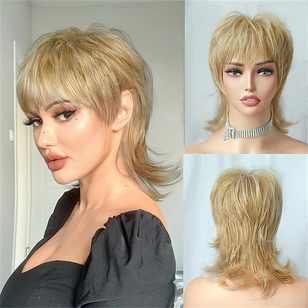 korte blonde pruik shaggy gelaagde jaren 80 mul pruik pixie-cut pruik met pony krullend synthetisch natuurlijk nep haar vervangende pruiken voor vrouwen dagelijks feest cosplay kostuum gebruik 2026 - $17.49 –P9