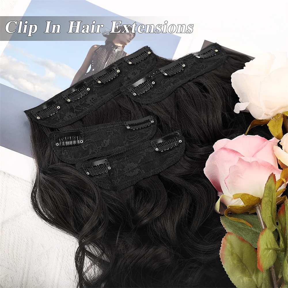 Synthetische uitbreidingen Klemmen Synthetisch haar Lang Haarextensies Clip-in 4 stuks Zacht Hittebestendig Pluizig Dames 2025 - $18.49 –P11