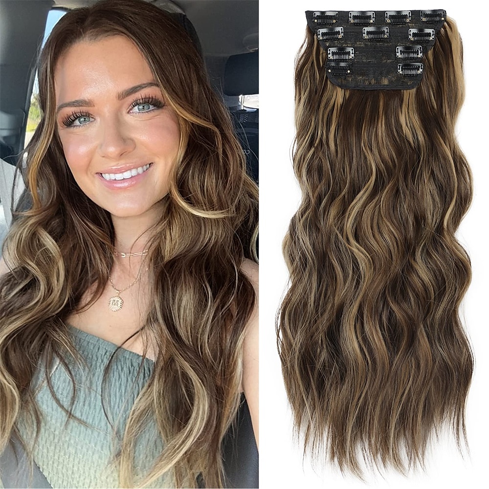 Extensões Sintéticas Clipes Cabelo Sintético Longo Alongamento Com Presilha 4pçs Macio Resistente ao Calor Fofo Mulheres de 2025 por $29.99 –P6