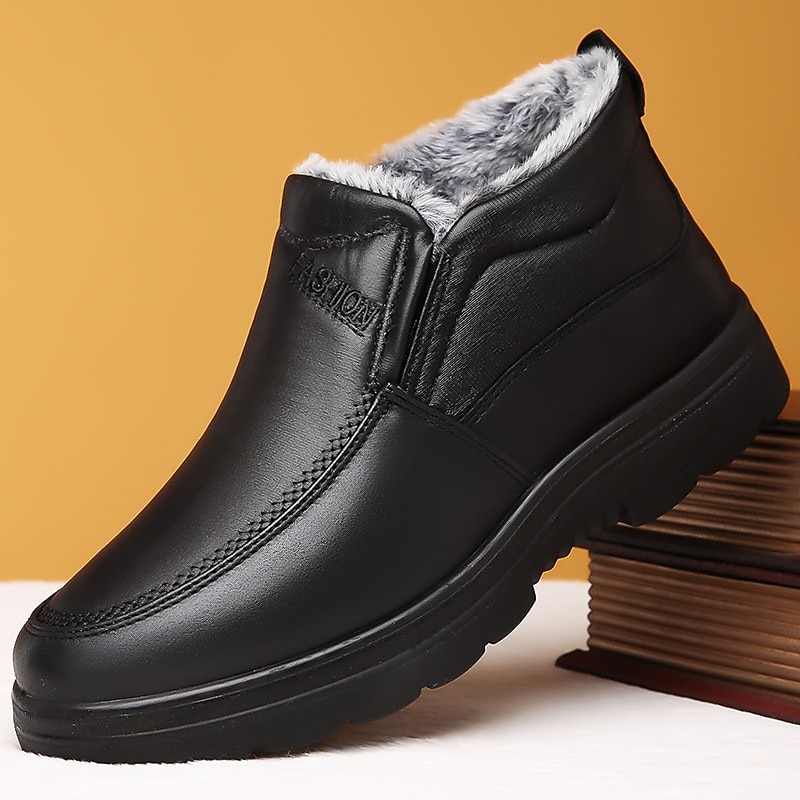 Men's Winter Warm Faux Fur-Lined Faux Leather Ankle Boots – Slip-On Design with Non-Slip Sole for Cold Weather 2025 - $42.99 –P2