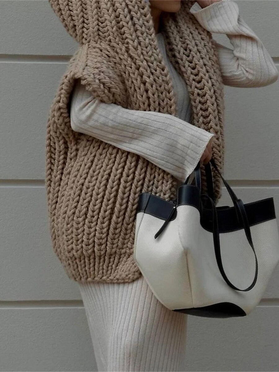 Women's Sweater Vest V Neck Cable Knit Polyester Oversized Fall Winter Regular Outdoor Daily Going out Stylish Casual Soft Long Sleeve Solid Color Beige S M L 2023 - US $38.99 –P3