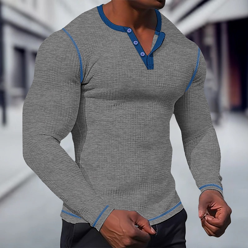 Voor heren T-shirt Wafel Henley-shirt Henley-shirt Shirt met lange mouwen Effen Raglan mouw Henley Straat Vakantie Lange mouw Lapwerk Kleding Polyester Modieus Ontwerper Basic 2025 - $21.99 -P13