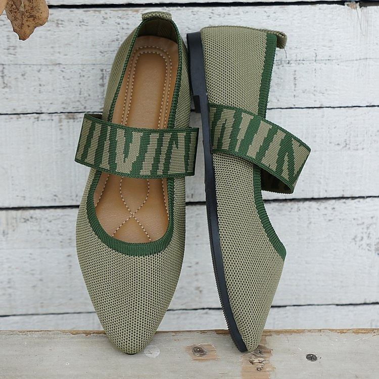 Women's Black Knit Mary Jane Flats – Pointed Toe Stretch Fabric Casual Shoes with Geometric Straps for Work, Travel & Daily Wear 2025 - $19.99 –P10