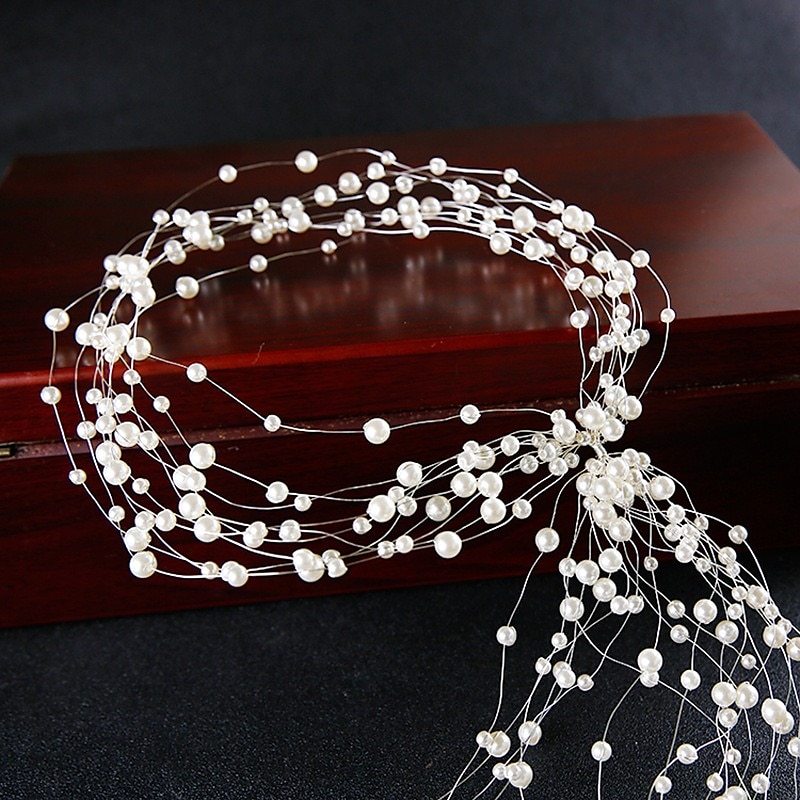 Headbands Headdress Headpiece Flocked Alloy Wedding Special Occasion Pearls Bridal Sweet With Imitation Pearl Headpiece Headwear 2024 - $15.99 –P2