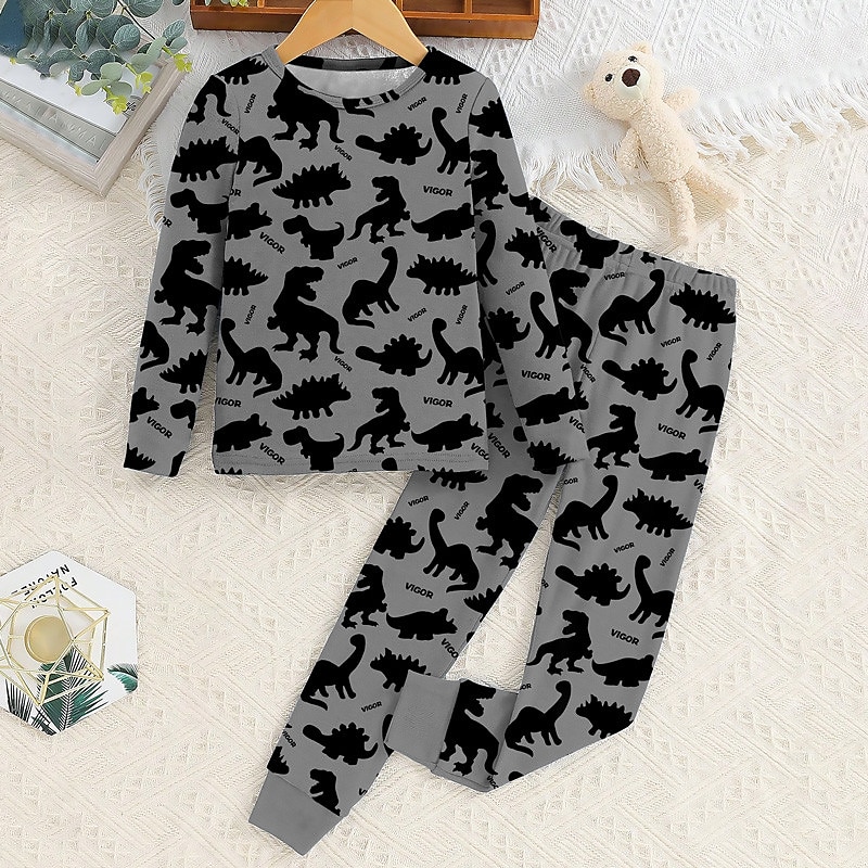 Boys 3D Dinosaur Pajama Sets Long Sleeve 3D Print Fall Winter Active Cool Daily Kids 3-12 Years Crew Neck Home Causal Indoor Regular Fit 2025 - $16.99 –P1