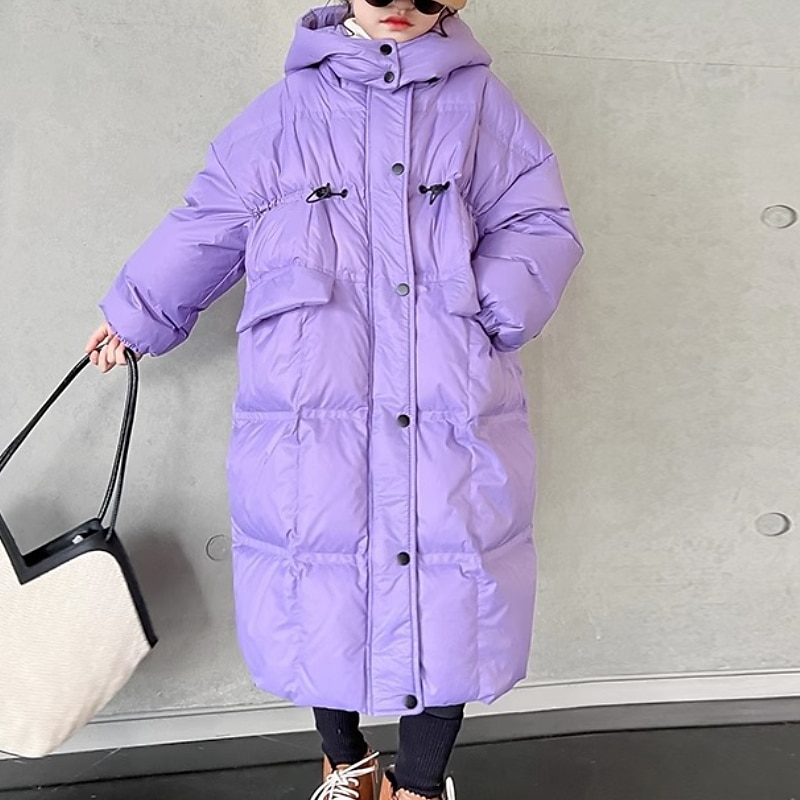Kids Girls' Down Coat Kids Puffer Jacket Active Pocket School Coat Outerwear 4-13 Years Winter Black Purple 2025 - $48.99 –P2