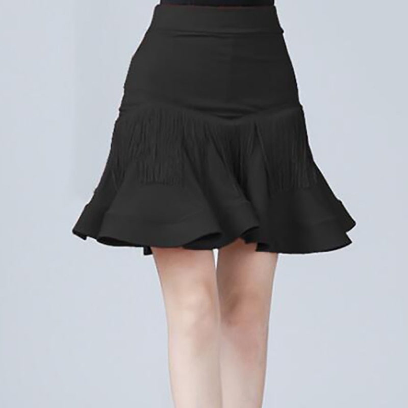 Latein-Tanz Röcke Plissee Quaste Pure Farbe Damen Leistung Ausbildung Hoch Spandex 2026 - $35.99 –P4